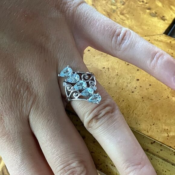 Natural Aquamarine Sterling Silver Ring Size 6 - Picture 4 of 10